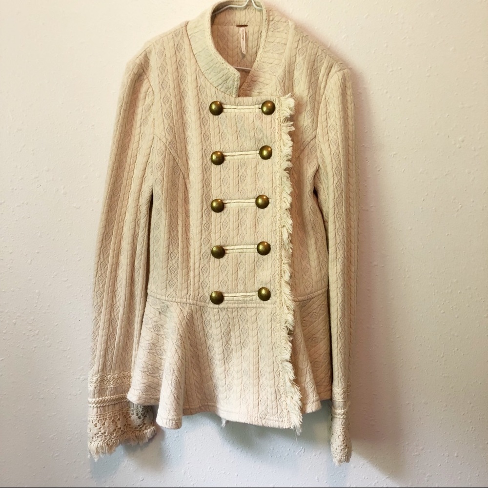 Free people boho double breasted cream jacket